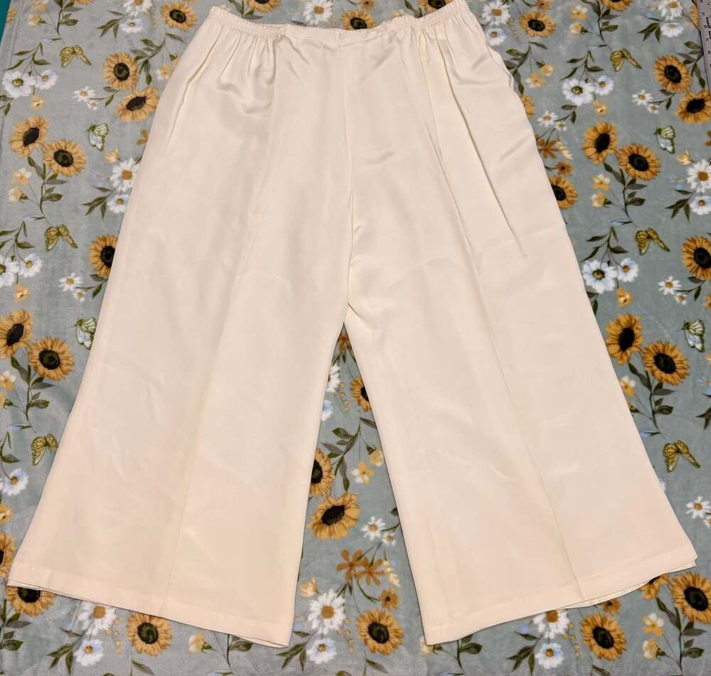 Vintage Caroline Rose 100% Silk Wide-Leg Elastic Waist Pull on Pants 3X Luxury